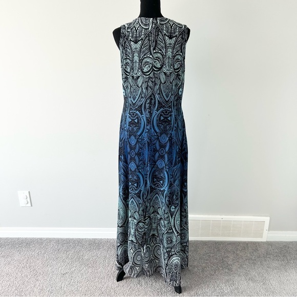 R&B Collection Turquoise Floral Sleeveless Ombre Maxi Dress - Picture 3 of 14
